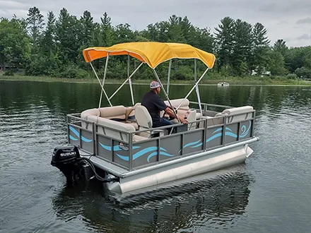 APM-14 Pontoon Boat shown with 9.9 Tohatsu with Electric Trim